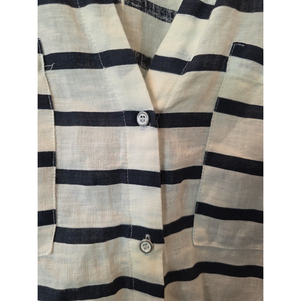 Zara Striped 100% LINEN SHIRT NAVY WHITE Sz L NWOT Quiet Luxury Euro Summer - Picture 4 of 7